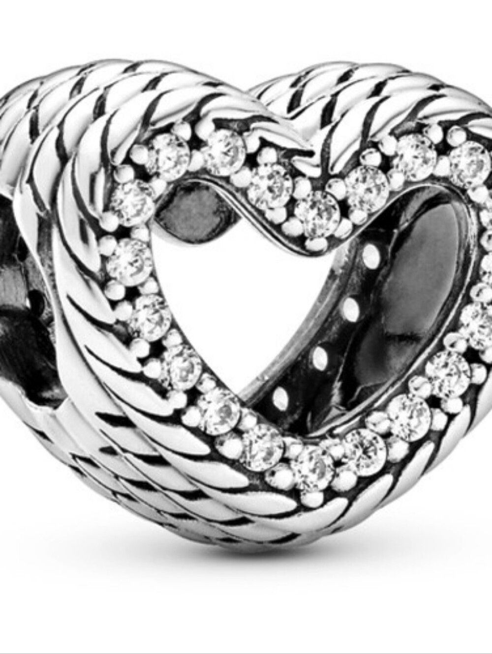 Pandora Sterling Silver Snake Chain Pattern Open Heart Charm